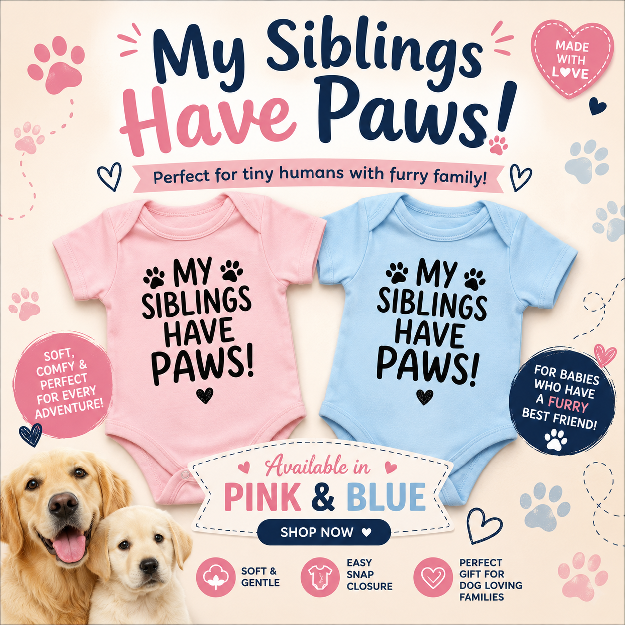 My Siblings Have Paws Baby Grow