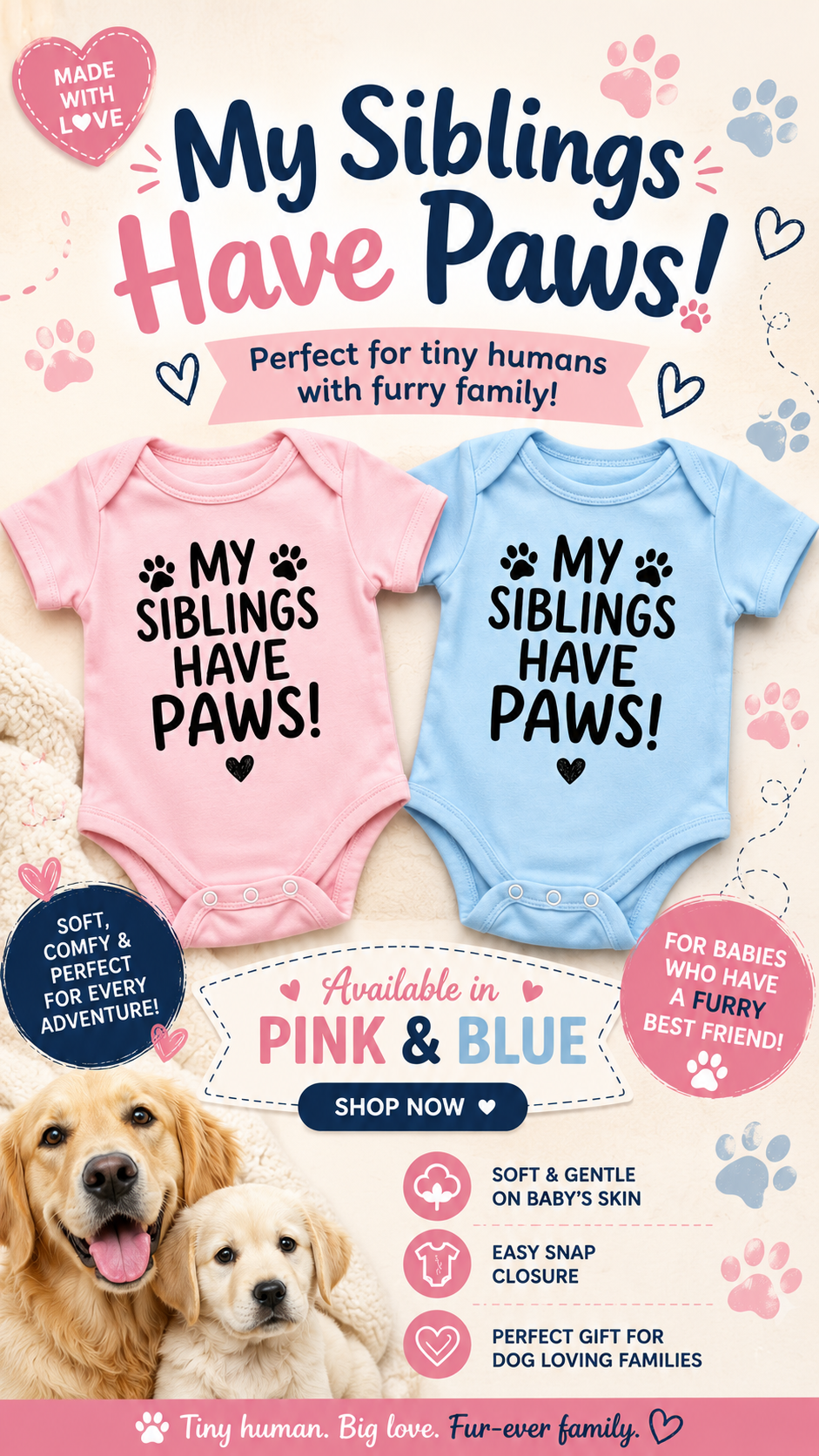 My Siblings Have Paws Baby Grow